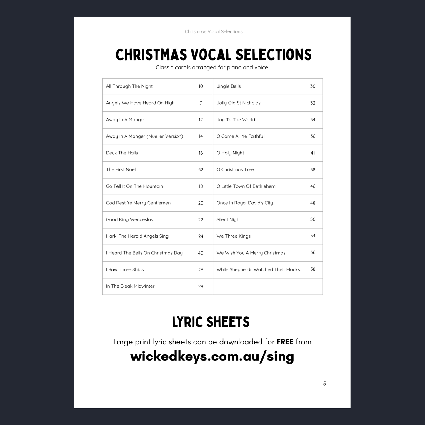 Christmas Vocal Selections: 24 Classic Carols Arranged For Voice & Intermediate Piano