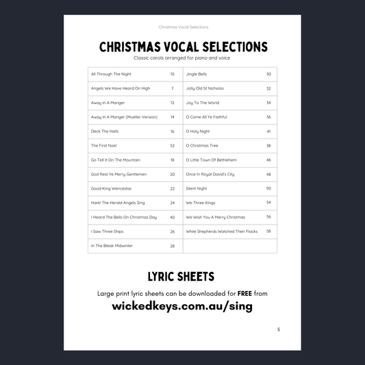 Christmas Vocal Selections: 24 Classic Carols Arranged For Voice & Intermediate Piano