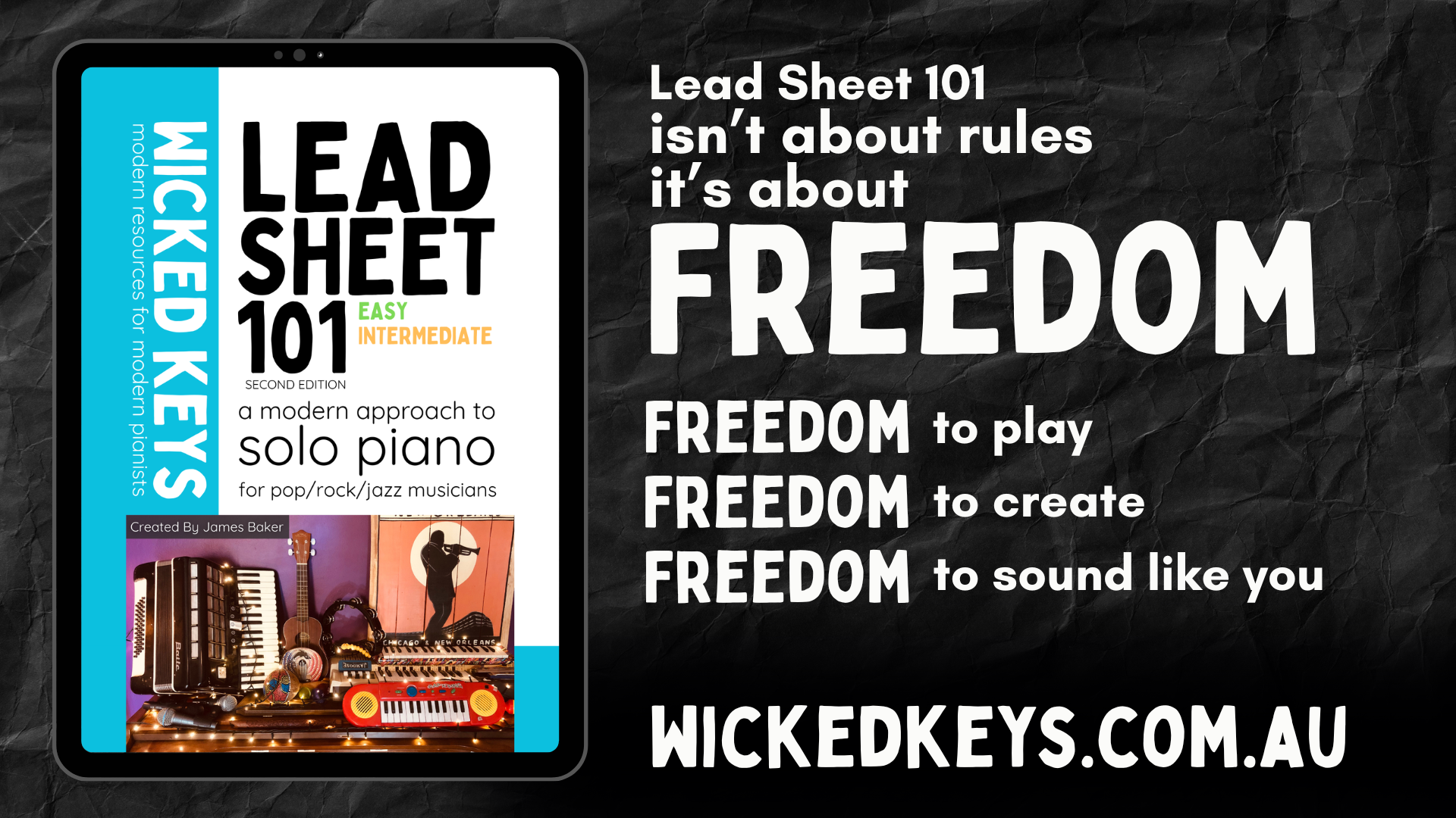 Load video: Lead Sheet 101 video - explaining the modern approach to piano education, including contemporary lead sheets, improvisation techniques, and piano learning resources.